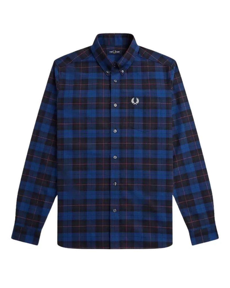 Fred Perry Langärmliges marineblaues Tartan-Hemd von Blau