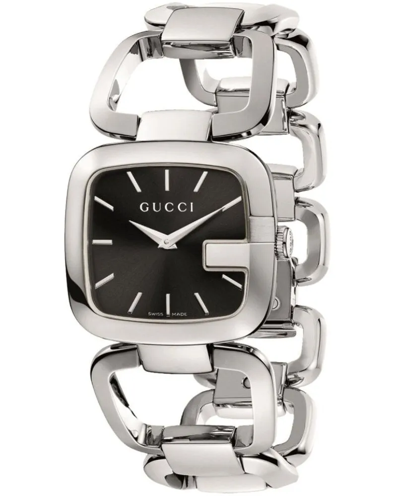 Gucci YA125407 G Damenuhr aus Edelstahl mit schwarzem Zifferblatt - Silber Silber