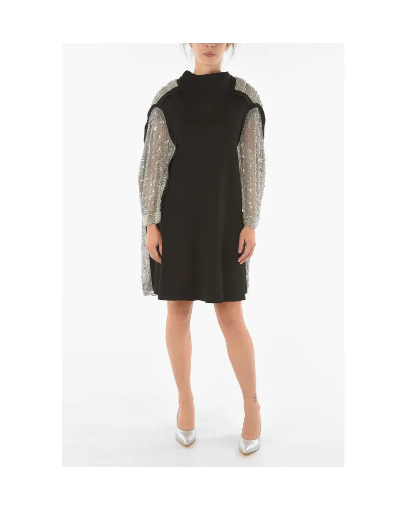 Maison Margiela Midikleid mit Pailletten- und Perlenbesatz an Rücken und Ärmeln - Schwarz Schwarz
