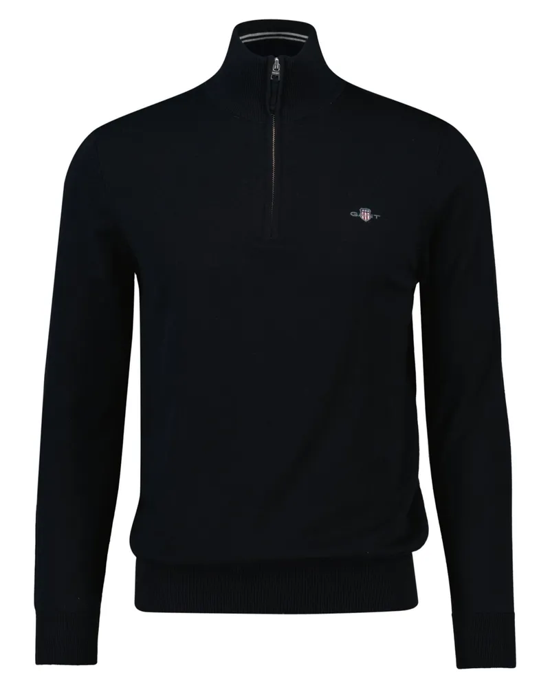Gant Classic cotton Strickpullover mit halbem Reißverschluss - Schwarz Schwarz