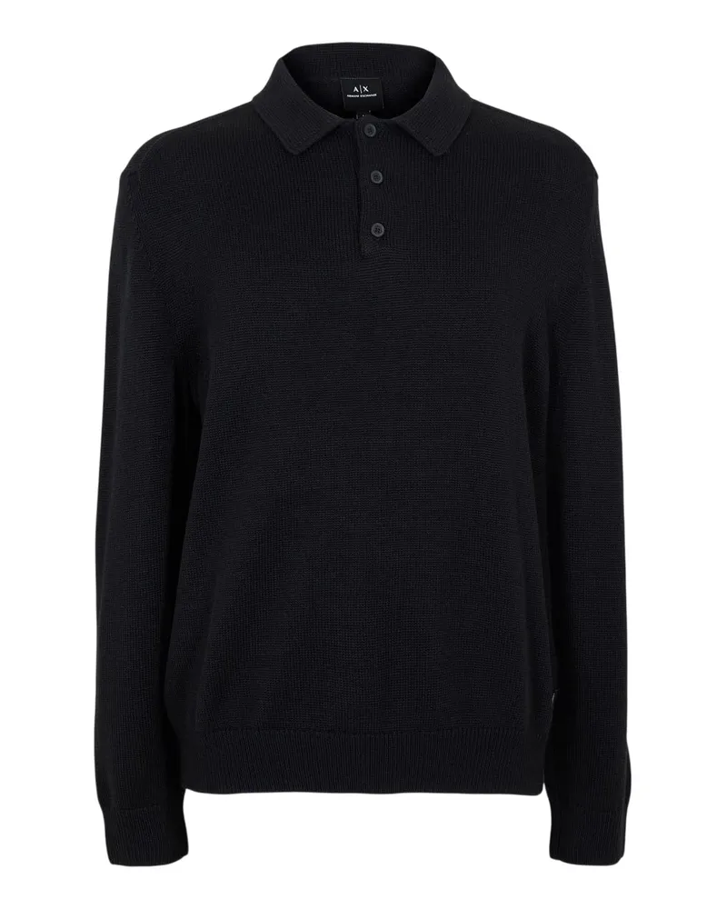 Armani Exchange Poloshirt für Herren, Jerseyware, Langärmlig (Schwarz Schwarz