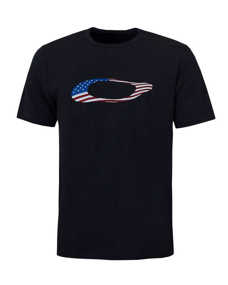 Oakley Kurzarm Crew Hals schwarze Männer Ellipse USA T-Shirt 457355 02e Schwarz