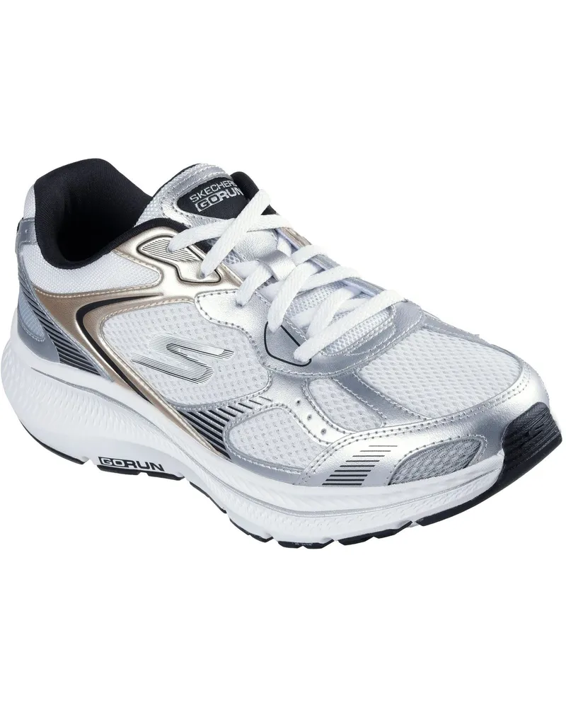 Skechers GO RUN Consistent 2.0 Volt Damen Sneaker Aus Leder In Weiß/silber/schwarz Weiß