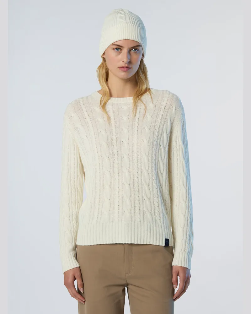 North Sails Pullover Zopfstrick mit Rundhalsausschnitt Creme