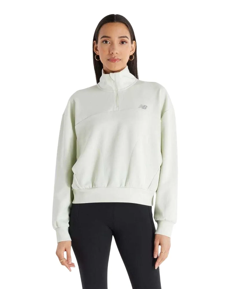 New Balance Sweatshirt für Damen, mit kurzem Reißverschluss, Jerseyware, Übergroß (Minzgrün Mintgrün