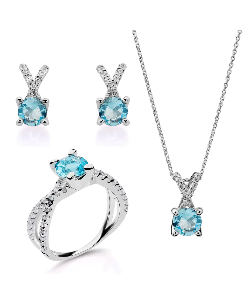 Orphelia Maya' Damen 925 Sterling Silber Set: Halskette + Ohrringe + Ring - Silber SET-7478/AQ Silber