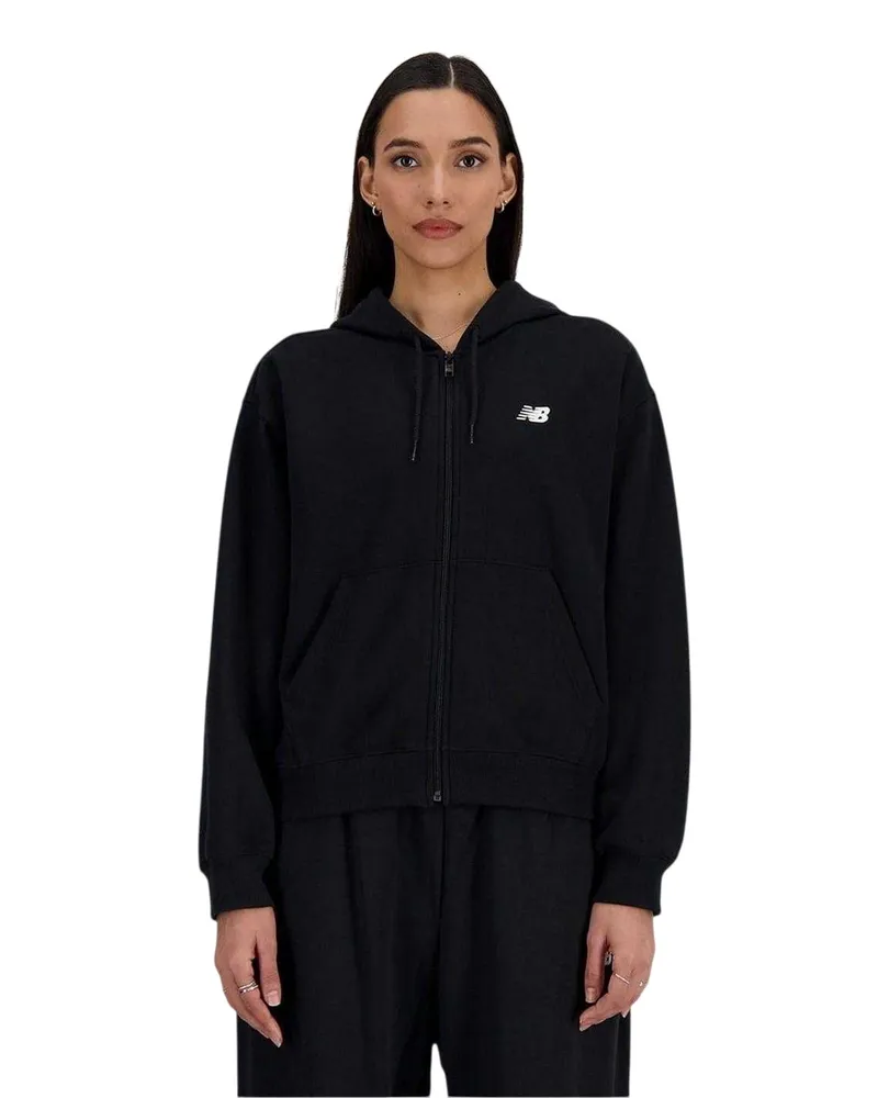 New Balance Hoodie mit durchgehendem Reißverschluss für Damen (Schwarz Schwarz