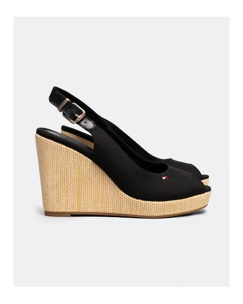 Tommy Hilfiger Iconic Elena Sling Back Damen Schwarze Keilsandaletten Schwarz