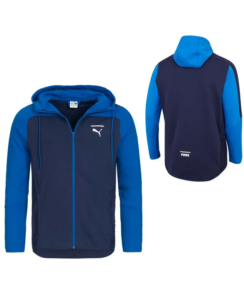 Puma Mens Net Full Reißverschluss Farbblock Hoodie Sweatshirt Jacke Marine 577173 03 Marineblau