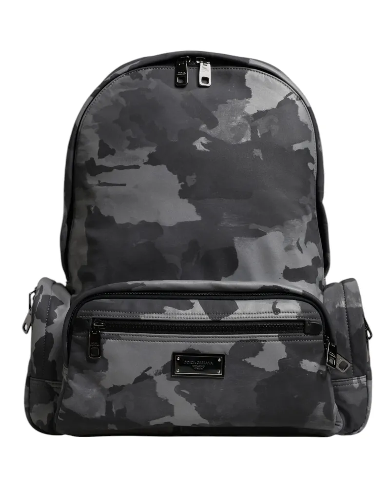 Dolce & Gabbana Grauer Baumwoll-Camouflage-Logo-Plakette Rucksack Grau
