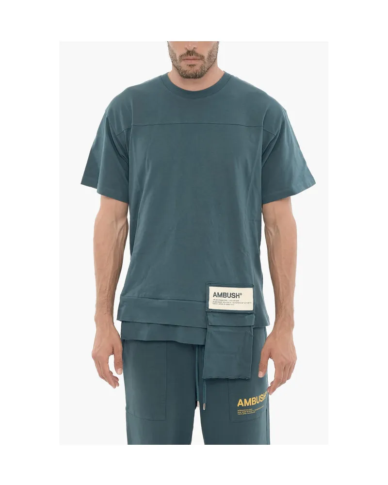 AMBUSH Einfarbiges Rundhals-T-Shirt mit Tasche in Blau Blau