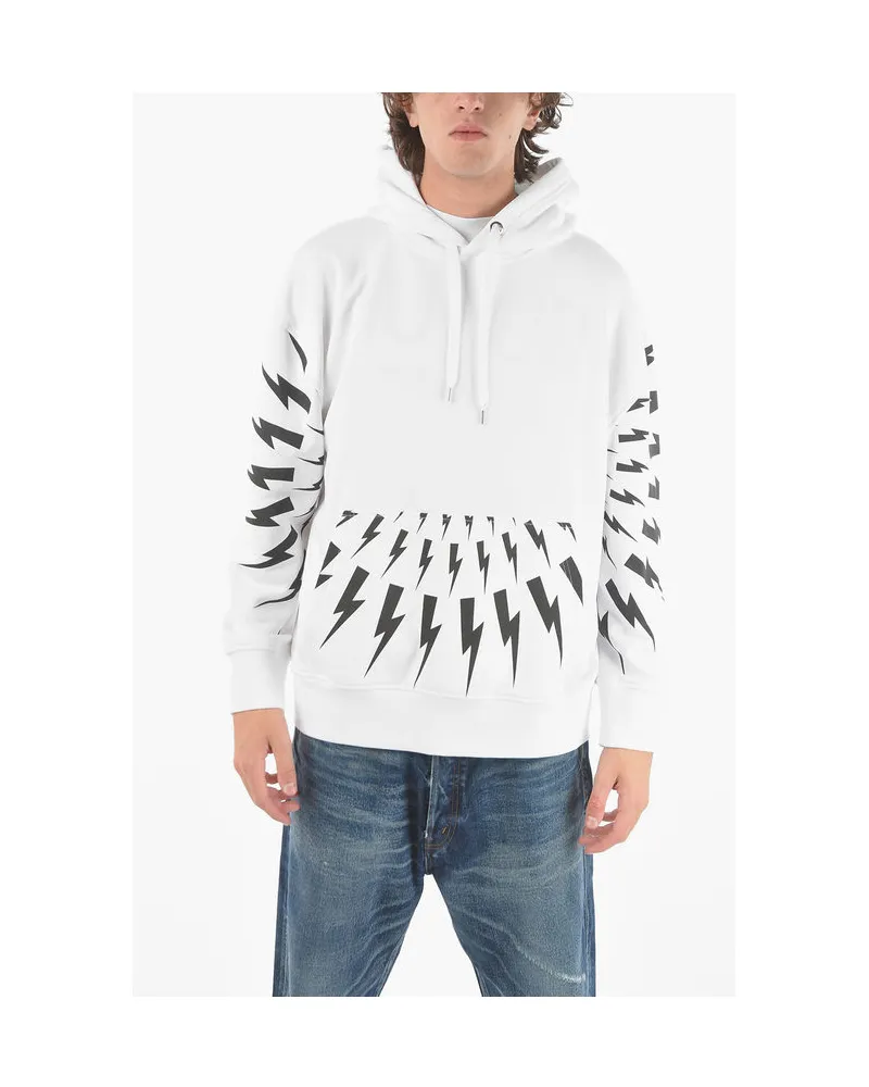 Neil Barrett RADIAL FAIR-ISLE THUNDERBOLT Hoodie mit Maxi-Patch-Tasche vorne in Schwarz & Weiß Schwarz