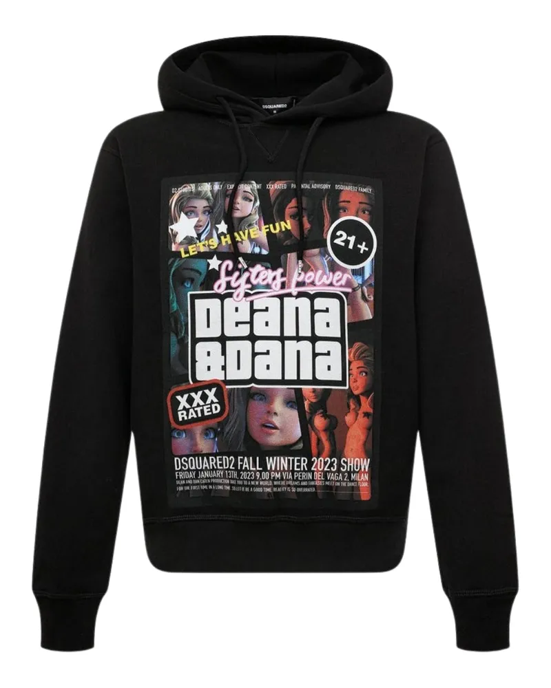 Dsquared2 Sisters Power Hoodie mit Deana und Dana Print - Schwarz Schwarz