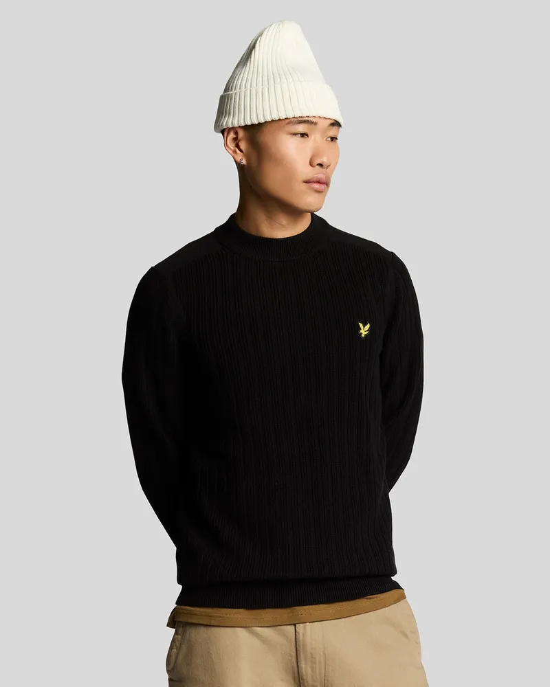 Lyle & Scott Gerippter Pullover mit Stehkragen - Schwarz Schwarz