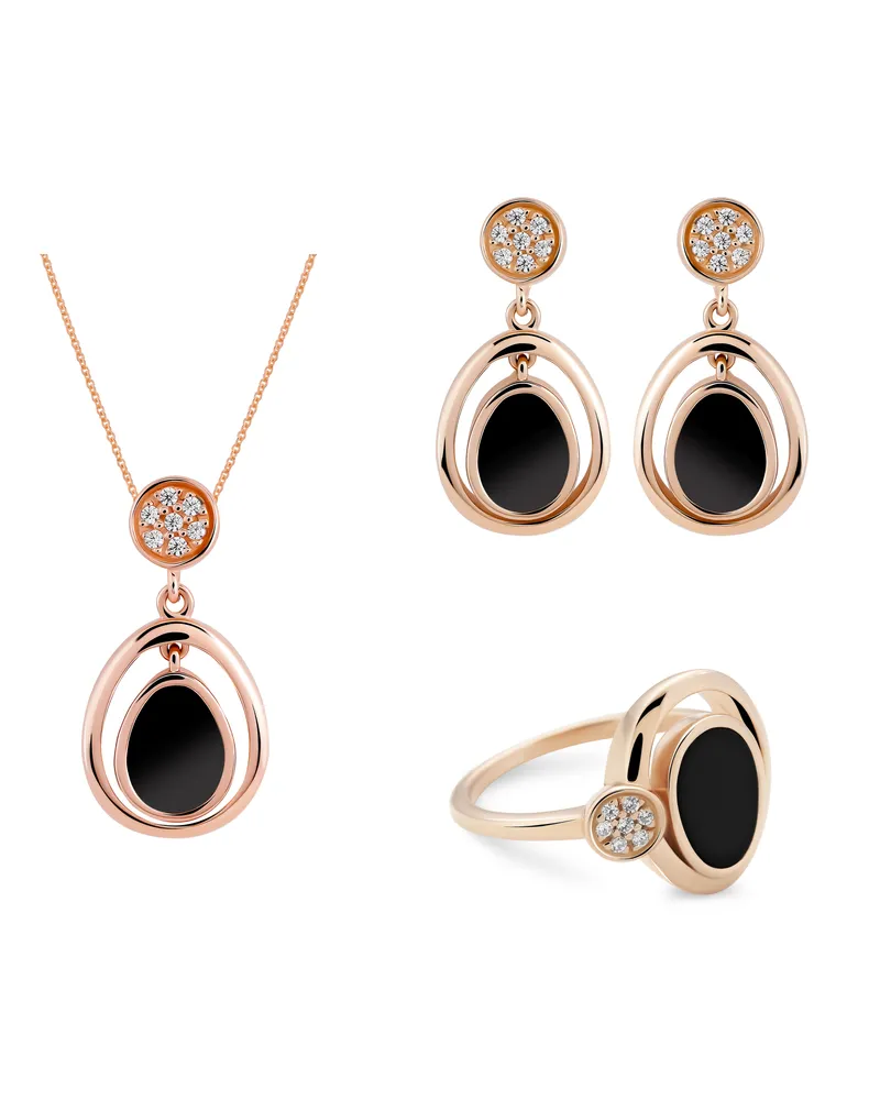 Orphelia Alda' Damen 925er Sterling Silber Set: Halskette + Ohrringe + Ring - Rose SET-7470 Rosé