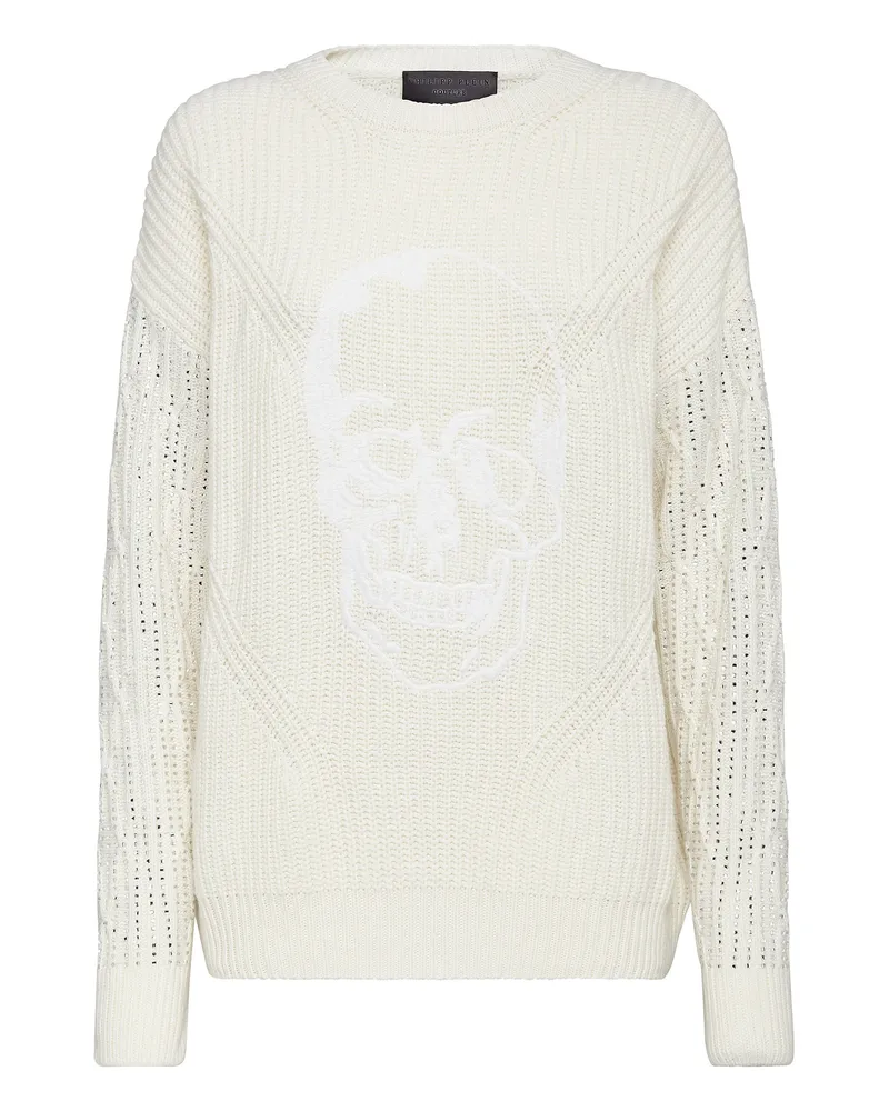 Philipp Plein Rundhalspullover Skull Creme