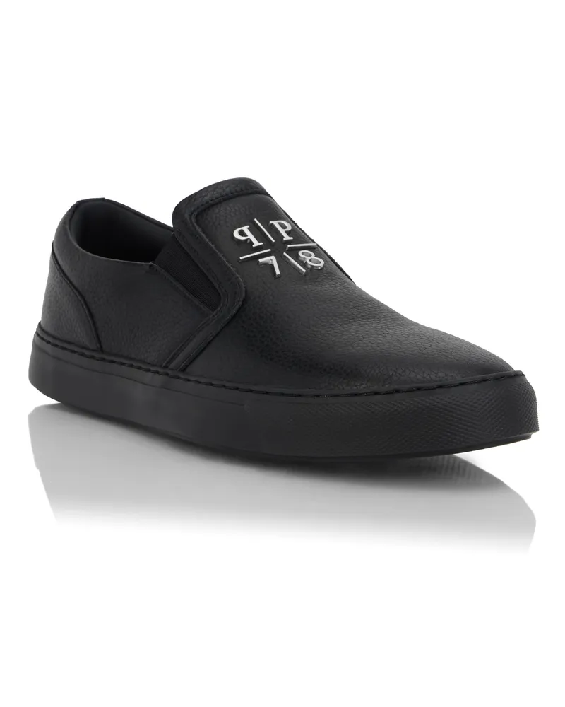 Philipp Plein Slip-On mit Deer-Print aus Leder - Schwarz Schwarz