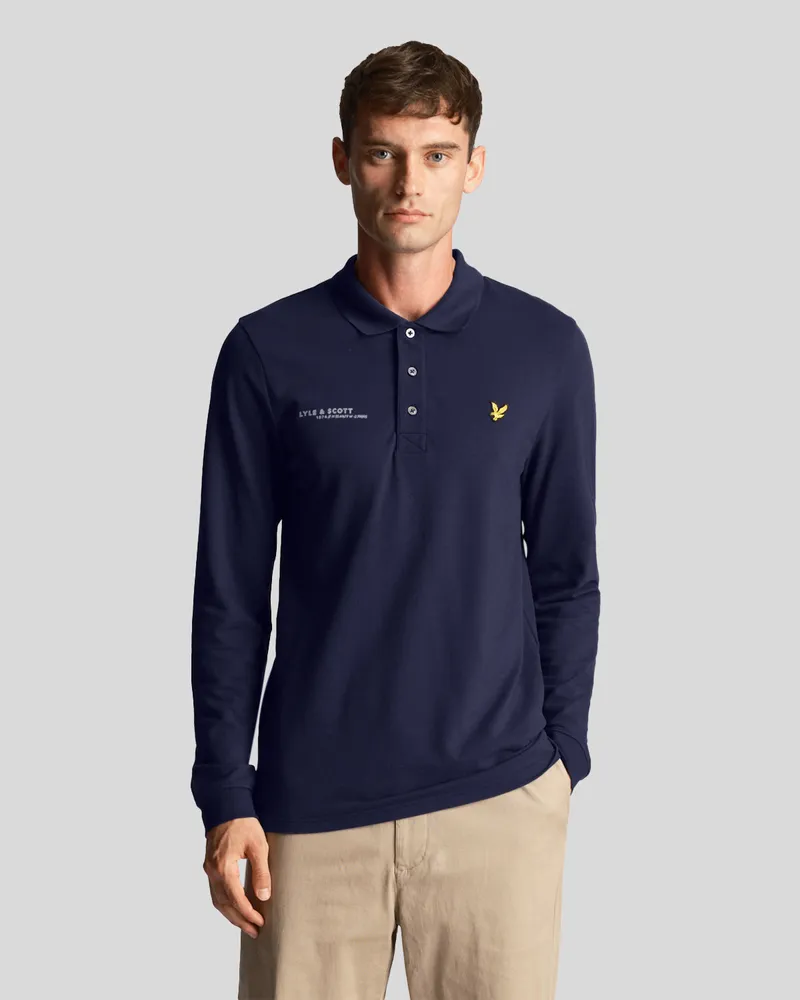 Lyle & Scott Herren-Langarm-Poloshirt mit passendem Aufdruck in Marineblau Marineblau