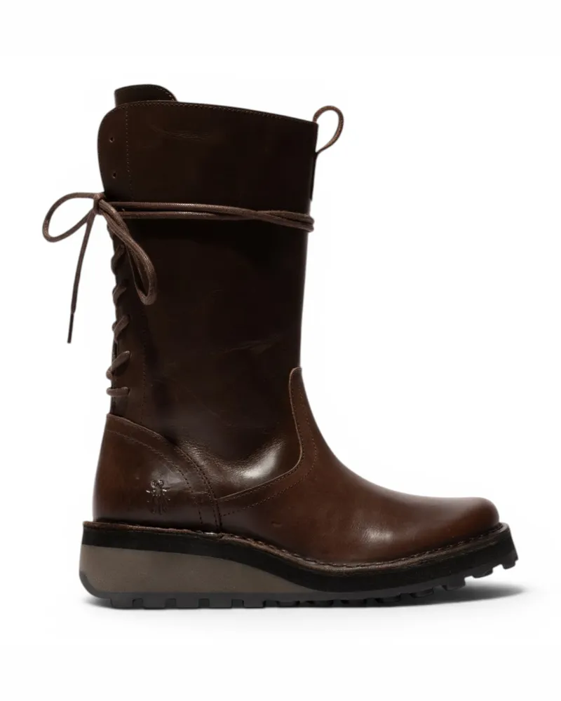 Fly London Women's Braune Lederstiefel bis zur Mitte der Wade – HEIG229 Dunkelbraun
