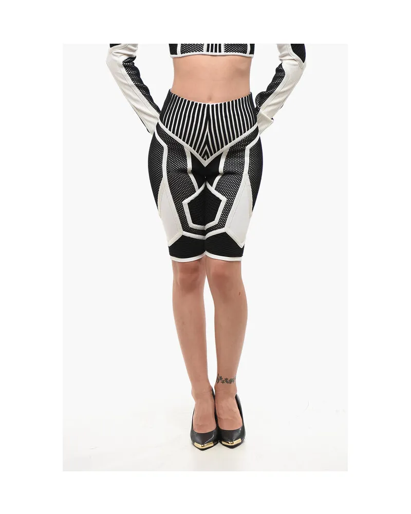 Balmain Zweifarbige Bikershorts mit hoher Taille in Schwarz und Weiß Schwarz