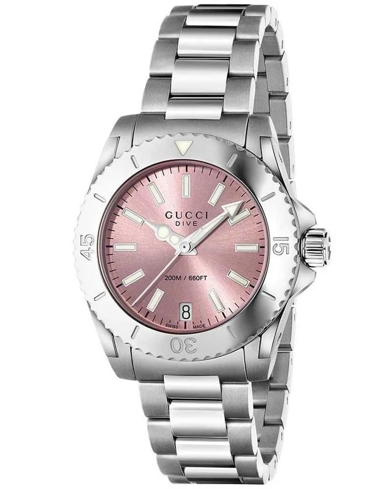Gucci YA136401 Dive Rosa Zifferblatt Damenuhr Silber