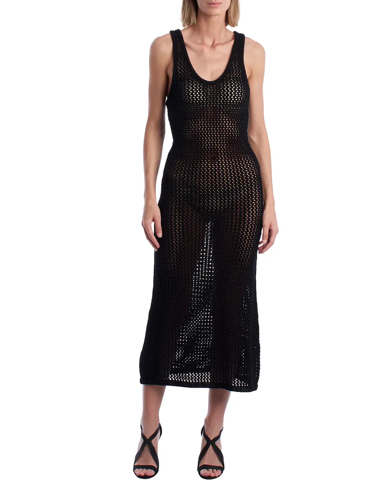 Zadig & Voltaire KWDR00165 Langes Häkelkleid mit durchbrochener Stickerei für Damen Schwarz