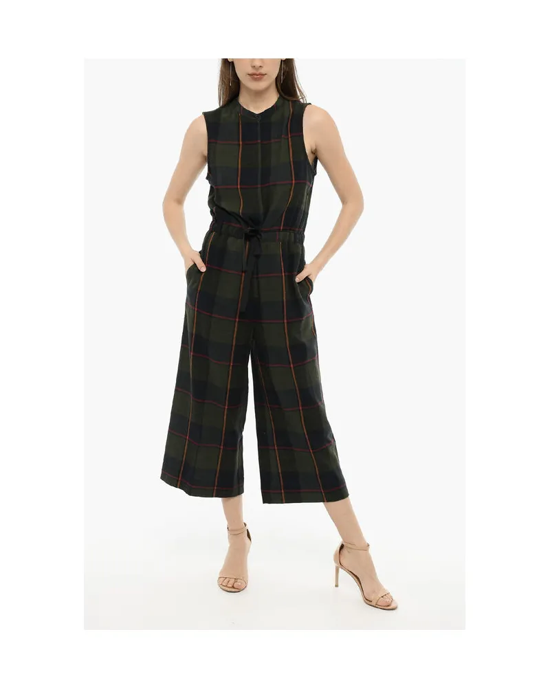 Woolrich Grüner Jumpsuit aus Wollmischung mit Karomuster und Tunnelzug in der Taille Grün