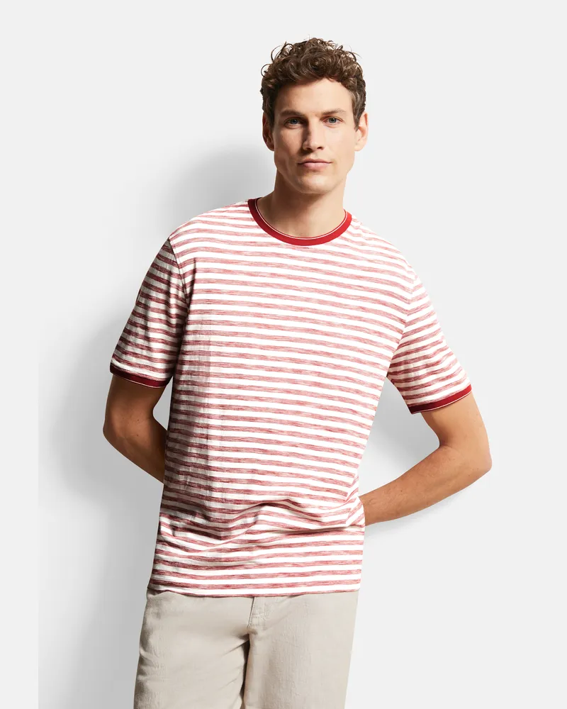 Bugatti Herren T-Shirt mit Fineliner-Streifen Rostbraun