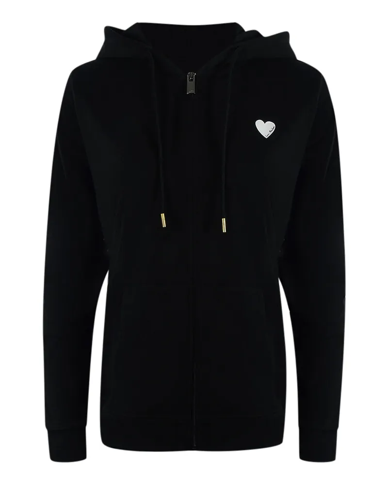 Moschino Kapuze-Sweatjacke mit kleinem weißem Herzlogo und Reißverschluss - Schwarz Schwarz