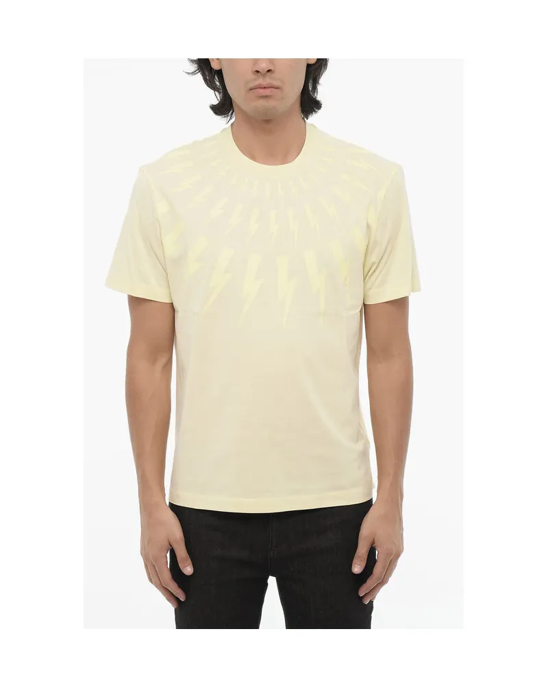 Neil Barrett Slim Fit FAIRISLE THUNDERBOLT Rundhals-T-Shirt mit Oberteil in Gelb Gelb