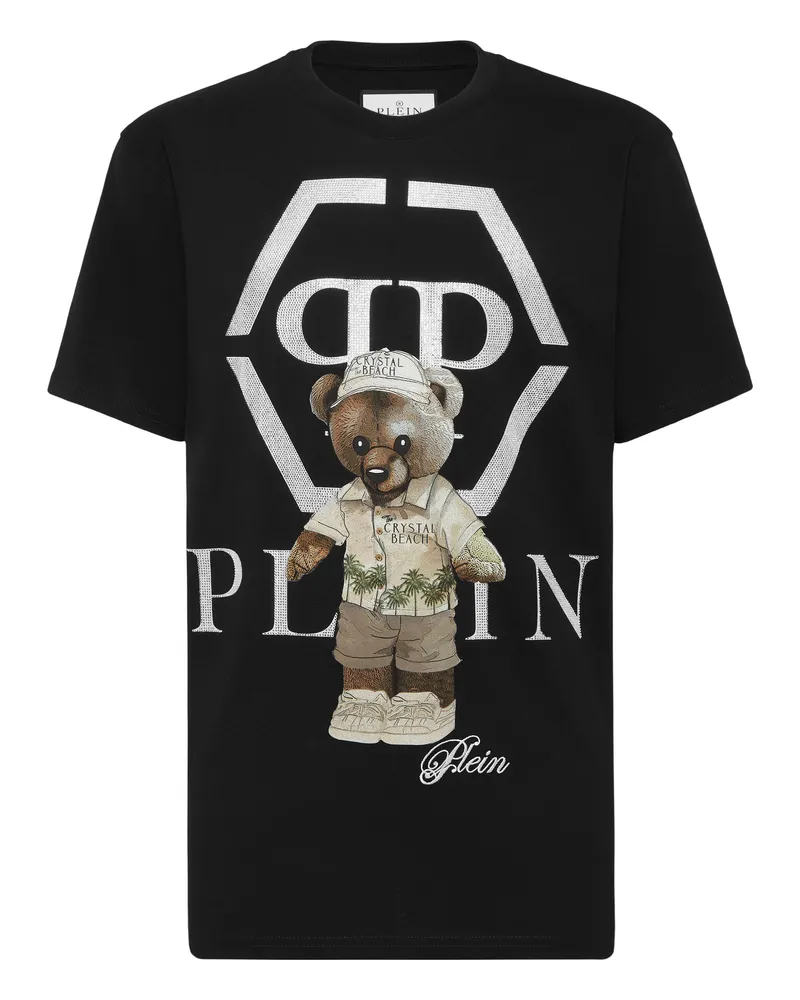 Philipp Plein Round Neck T‑Shirt Crystal Teddy Bear - Schwarz Schwarz