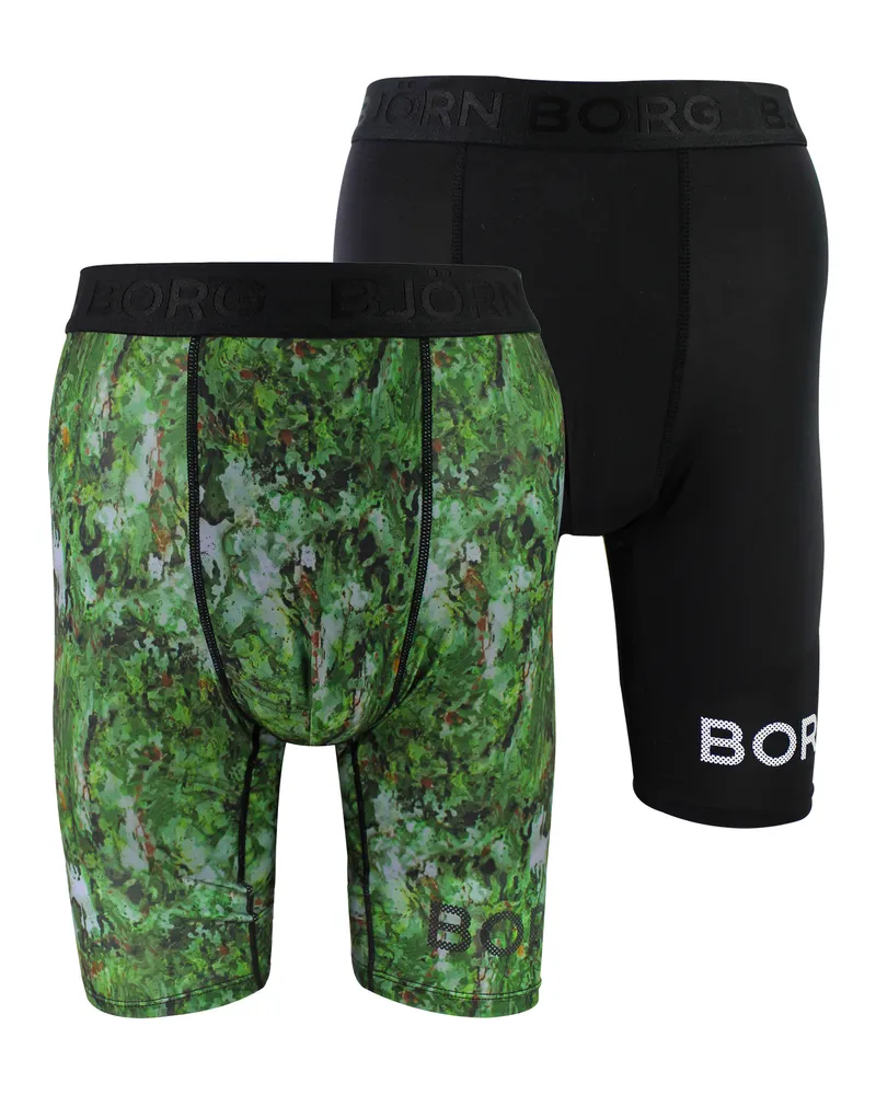 Björn Borg 2er-Pack Leistungsfähige Feuchtigkeitsableitende Boxershorts mit Langen Beinen für Männer Grün