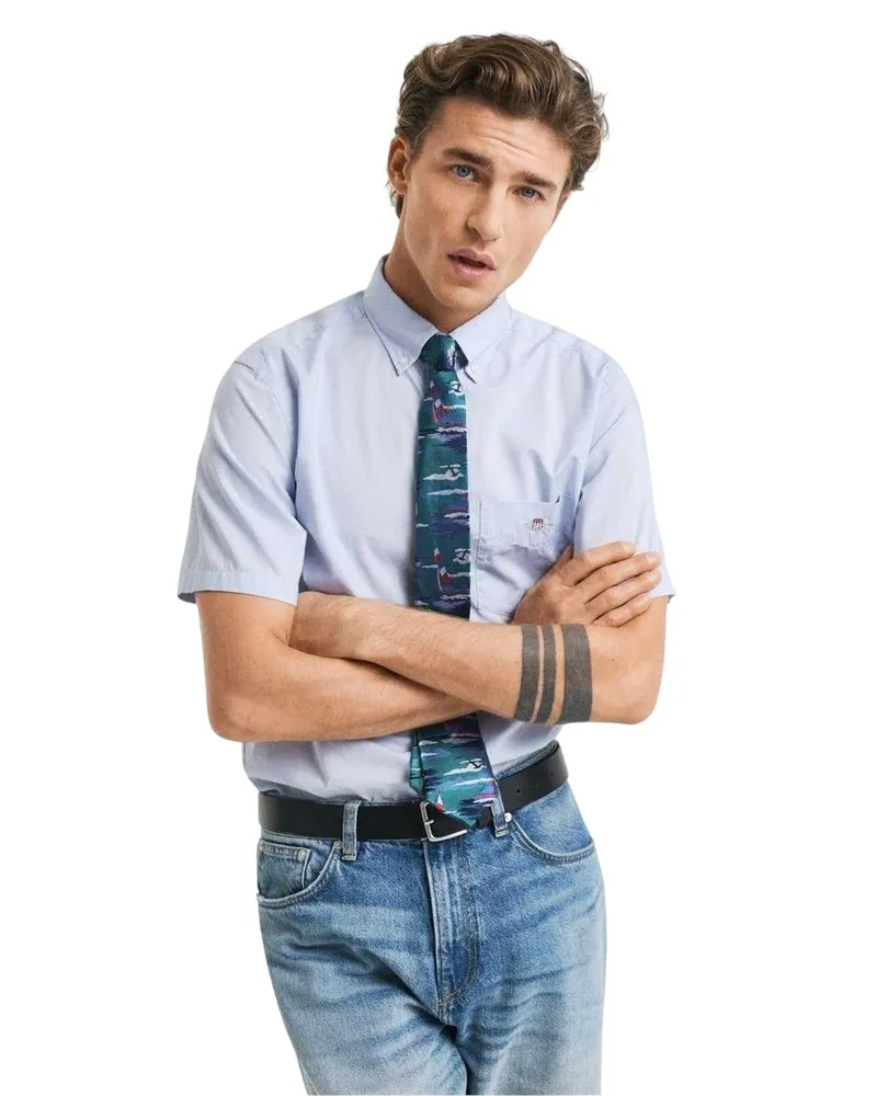 Gant Hemd für Herren, Popelin, Klassisch, kurzärmlig (Hellblau Blau