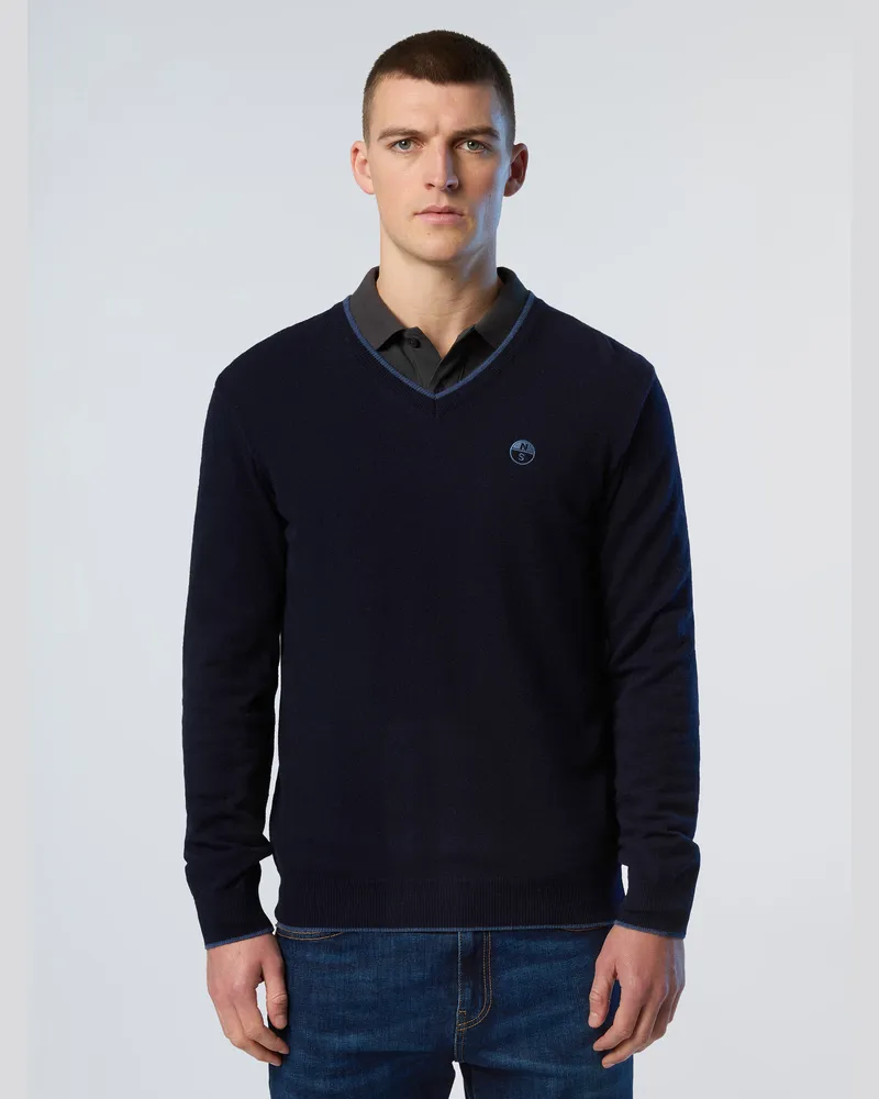 North Sails Pullover V-Ausschnitt mit gesticktem Logo Marineblau