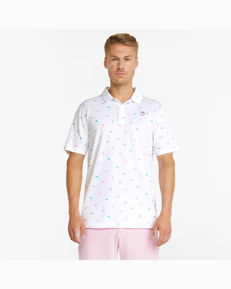 Puma Herren AP Dancing Umbrellas Golf Poloshirt Weiß