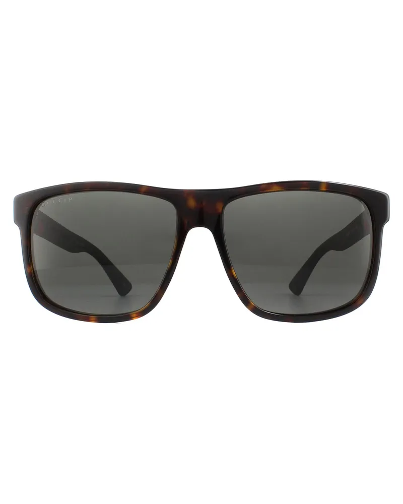 Gucci Rectangle Mens Havanna und Grau Grau polarisierte Sonnenbrille Braun