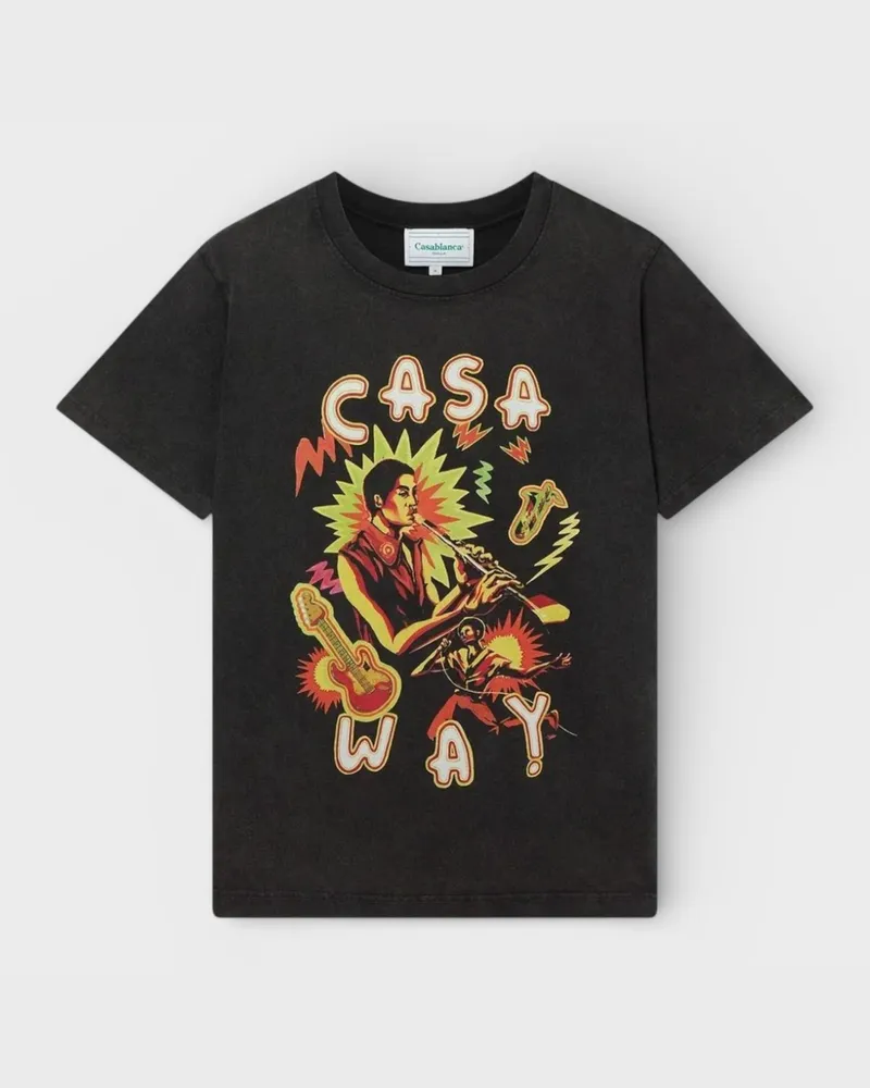 Casablanca Paris Musik Für Das Volk Bedrucktes T-Shirt Verblasstes Schwarz Schwarz