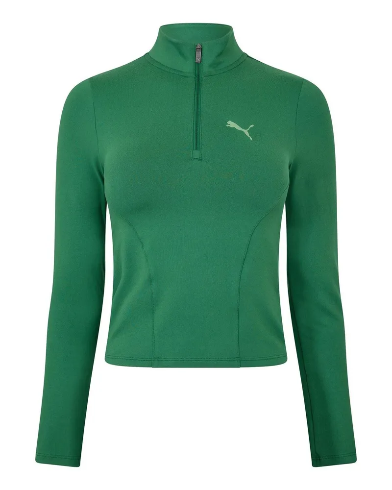 Puma Fleece-Oberteil für Damen, mit halbem Reißverschluss (Blattgrün Dunkelgrün