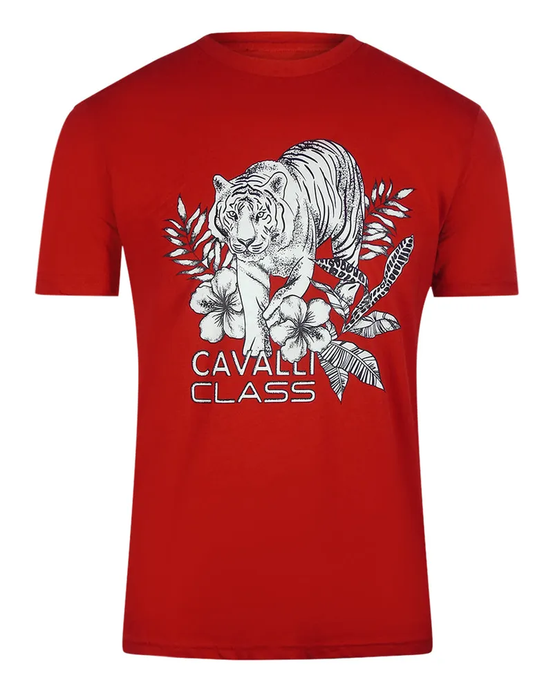 Roberto Cavalli Rotes T-shirt Mit Tiger-blumenlogo Rot