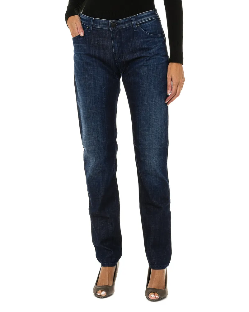 Giorgio Armani Lange getragen Effekt Denim Hosen 6Y5J28-5D30Z Frau Blau