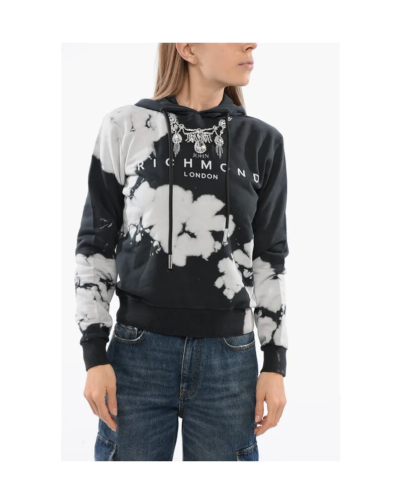 John Richmond HIMEJI Hoodie-Sweatshirt mit Juwelen-Applikation in Schwarz Schwarz