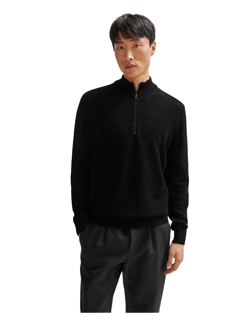 HUGO BOSS Ebrando-P" Pullover für Herren, mit halbem Reißverschluss, Jerseyware (Schwarz Schwarz
