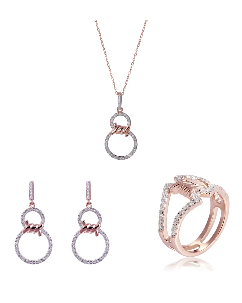 Orphelia Aavia' Damen 925 Sterling Silber Set: Halskette + Ohrringe + Ring - Rose SET-7422 Rosé