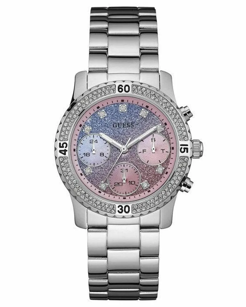 Guess W0774L1 Confetti Multicolor Funkelndes Zifferblatt Damenuhr Silber