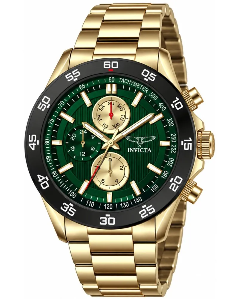 Invicta S1 Rally 69984 Herrenuhr - Quarzwerk - Metall mit grünem Zifferblatt - 43 mm Gold