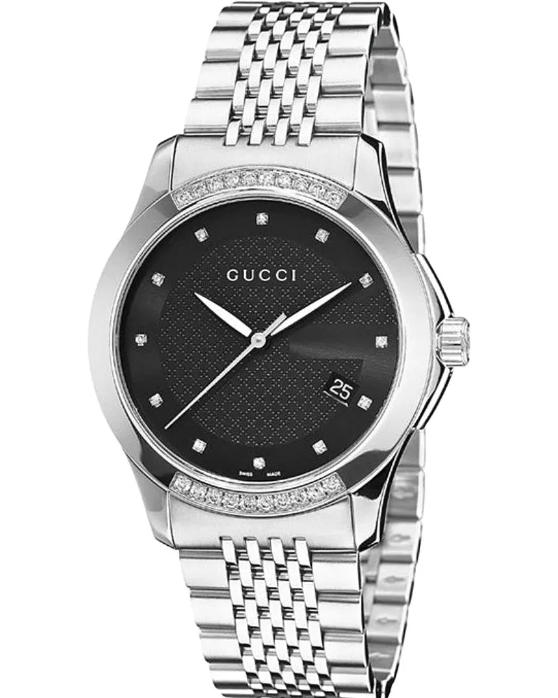 Gucci YA126408 G-Timeless Schwarzes Zifferblatt Unisex-Uhr Silber
