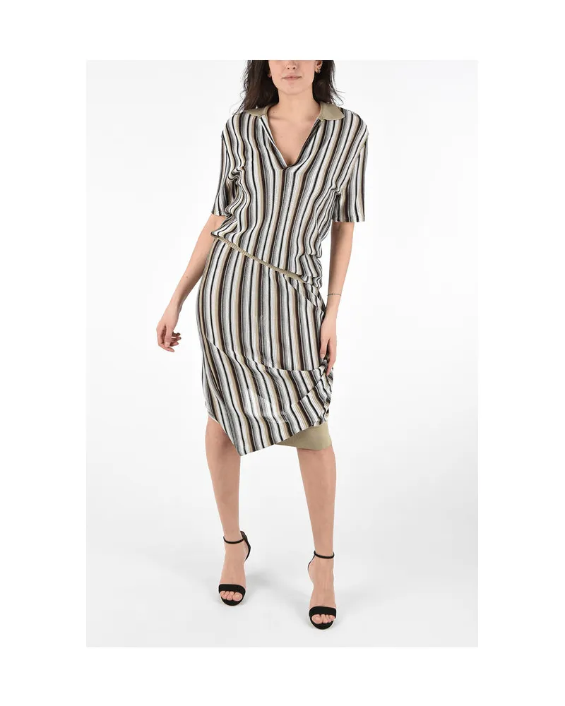 Bottega Veneta Asymmetrisch gestreiftes Jaquard-Kleid in Braun Braun