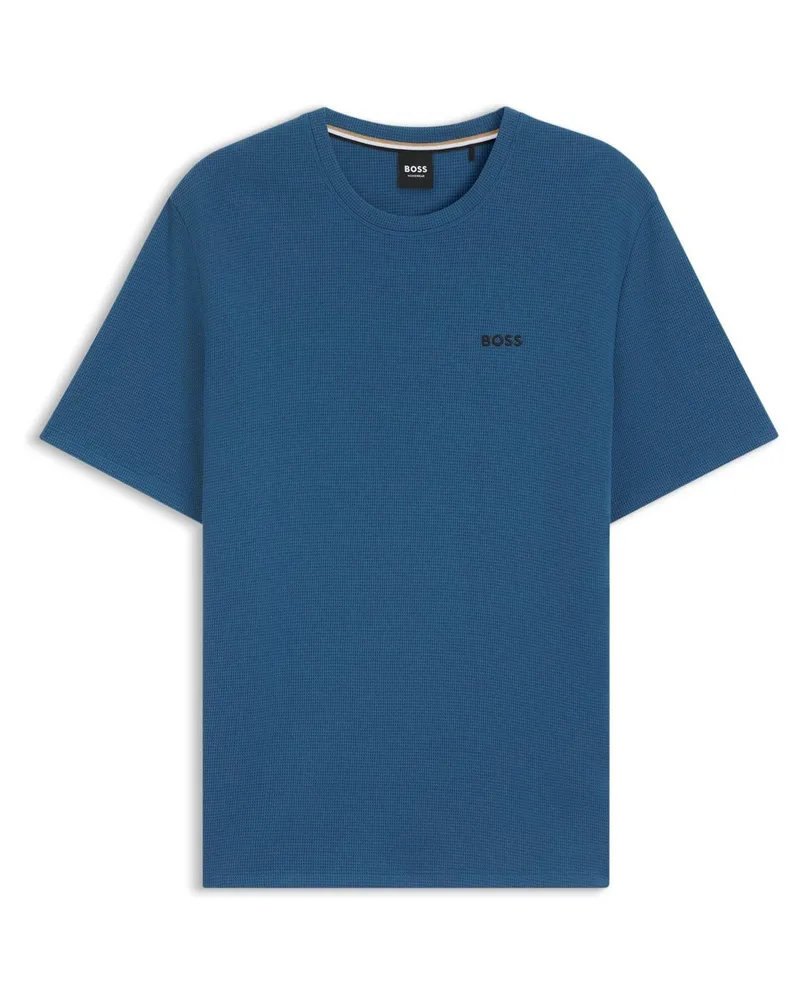 HUGO BOSS Schlafanzug-Oberteil für Herren, Strukturiert, Waffelstrick (Mittelblau Blau