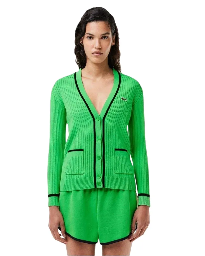 Lacoste Strickjacke für Damen, V-Ausschnitt, Regulär (Grün/Schwarz Grün
