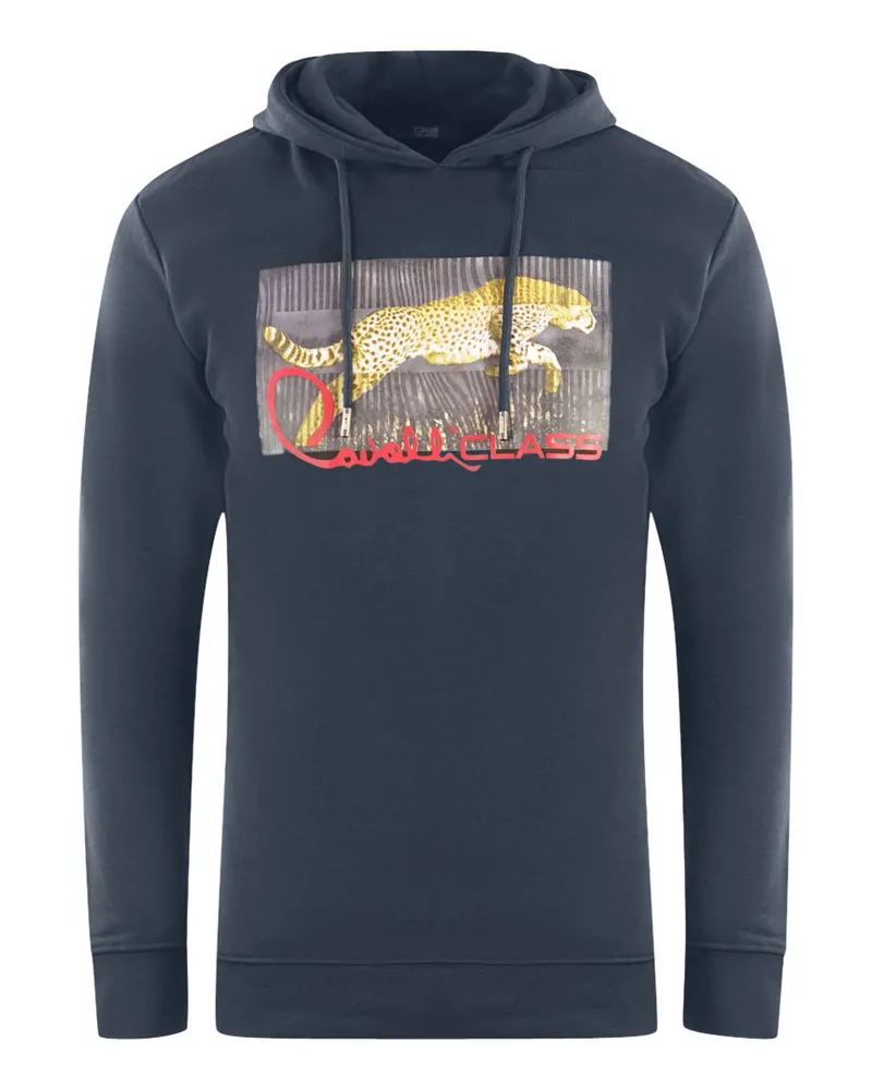 Roberto Cavalli Sprinting Leopard Logo Navy Blau Hoodie Blau